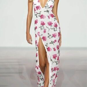 Sherri Hill Pink Floral Backless Dress